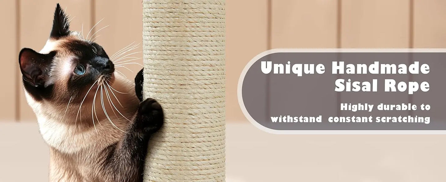 Yah 54in Cat Tree,Multi-Level Tower with Kitten-Ear Perch,2 Caves,Scratching Posts,Ladder,2 Plush Balls for Indoor Cats
