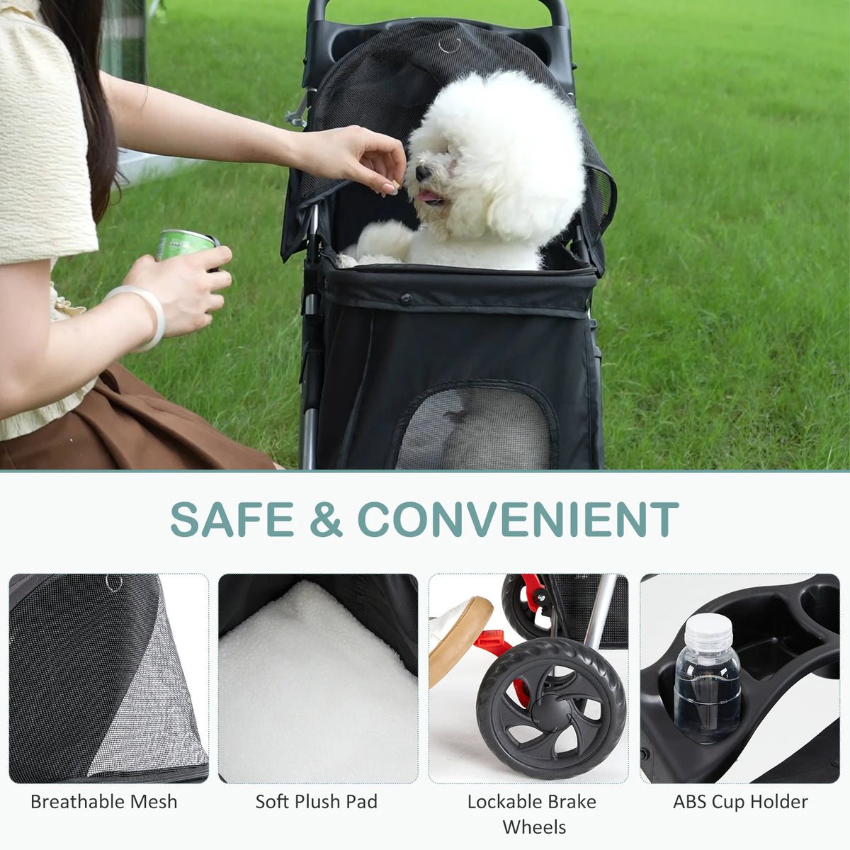 Premium Foldable Three Wheel Pet Stroller For Outdoor Travel