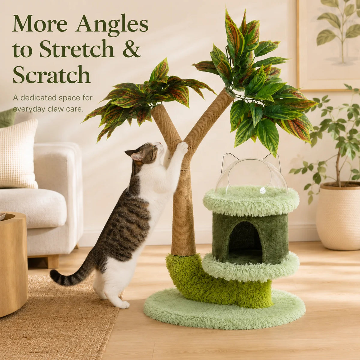 Mango Tree Cat Tree For Small Cats Double Tier Scratching Post Natural Sisal