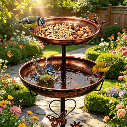 Freestanding Double Layer Bird Feeder With Bird Bath Stand