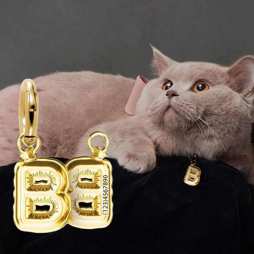 Personalized Brass Cat Collar Charm With Initial Number Design