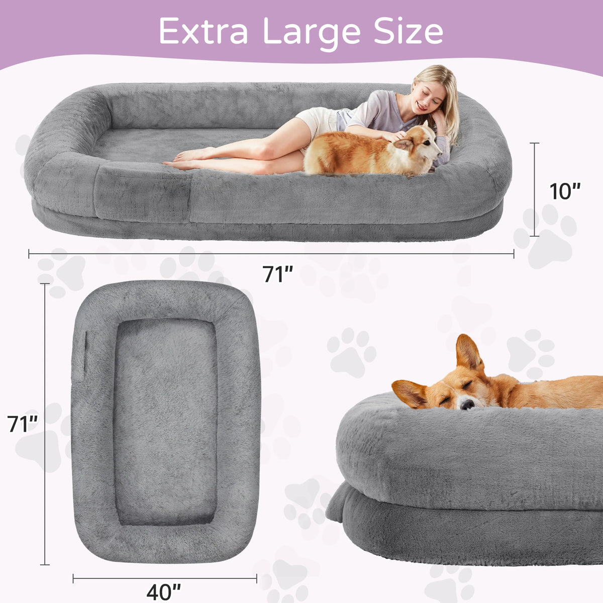 Orthopedic Faux Fur Human Dog Bed With Removable Cover