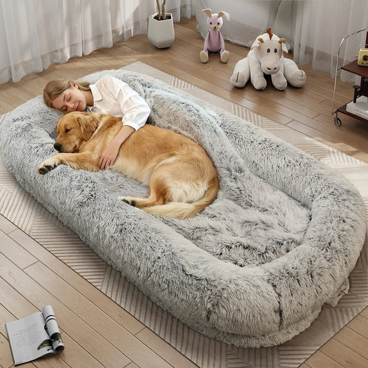 Orthopedic Faux Fur Human Dog Bed With Removable Cover
