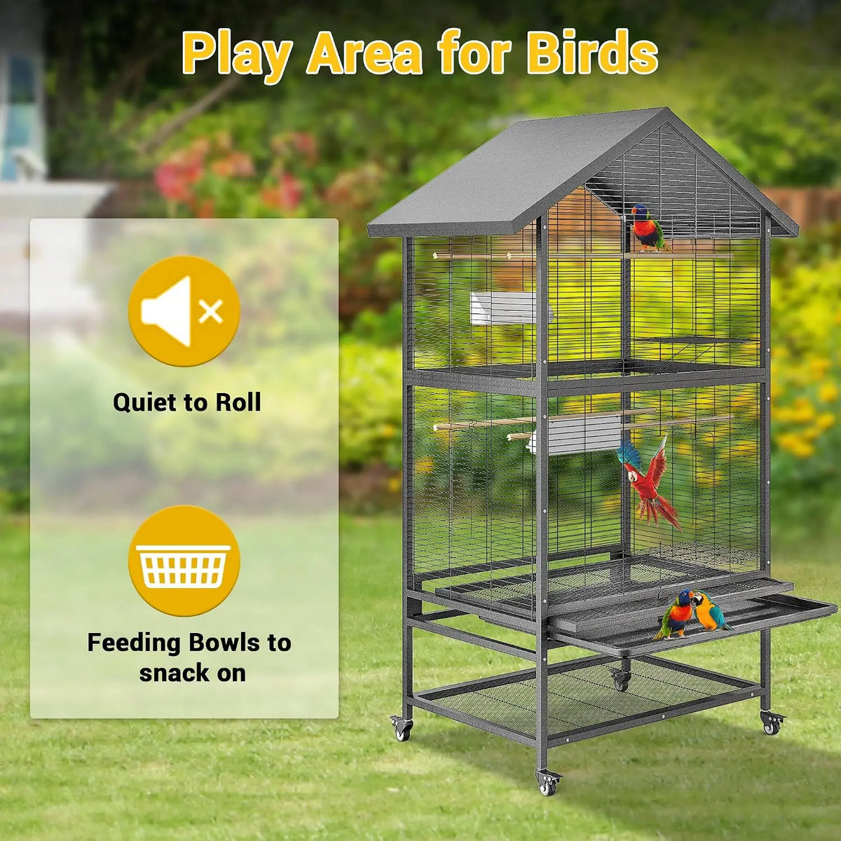 Wrought Iron Bird Cage With Rolling Stand And Dual Compartments