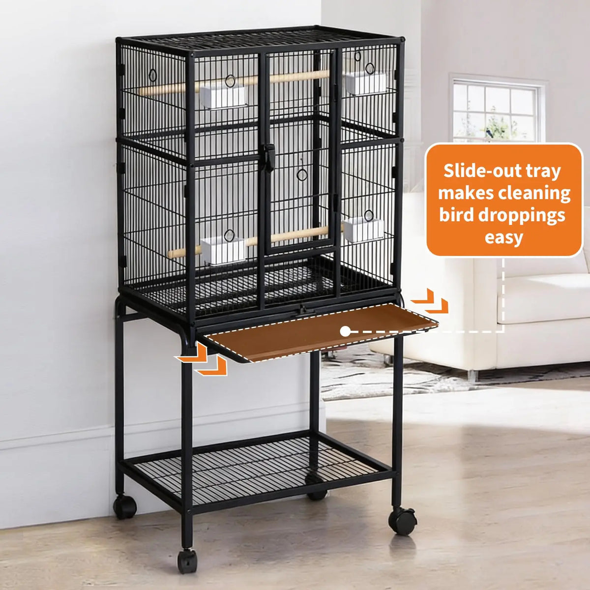 HiMISS Bird Cage With Rolling Stand And Storage Shelf