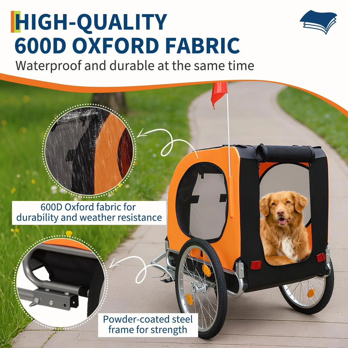 Foldable Dog Bike Trailer With Waterproof Cover And Windows
