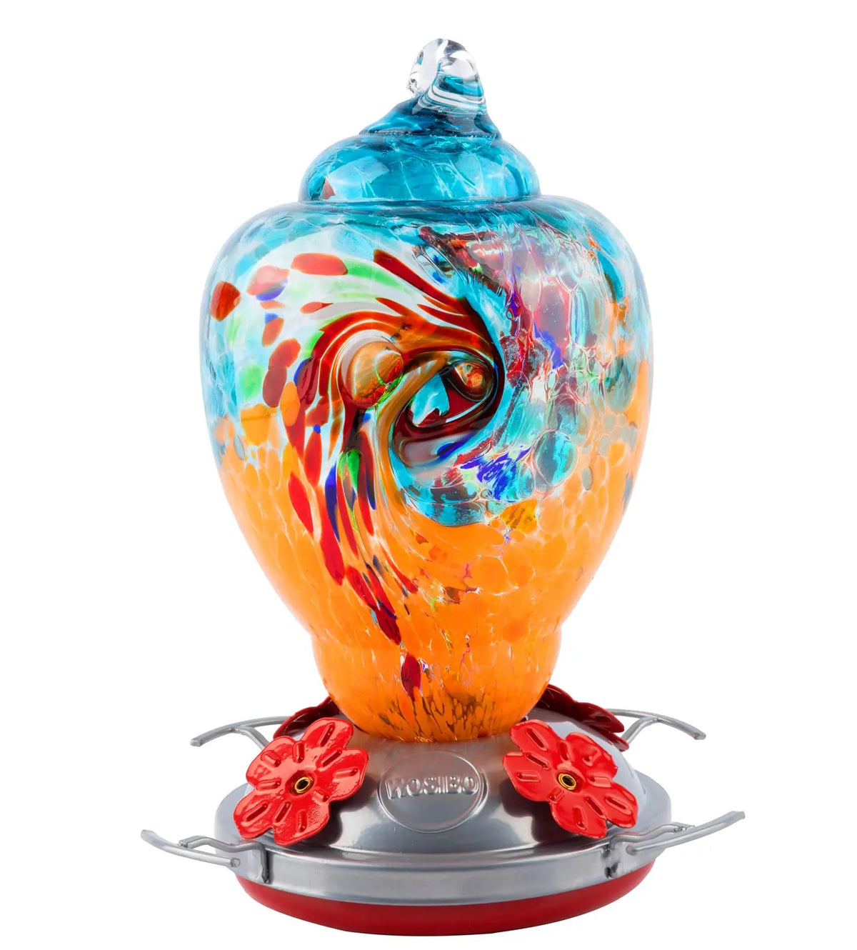 Hand Blown Glass Hummingbird Feeder With Ant Proof Moat Kit