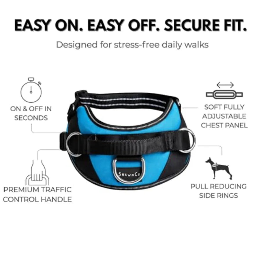 Adjustable Padded Leather Dog Harness With Reflective No Pull Vest
