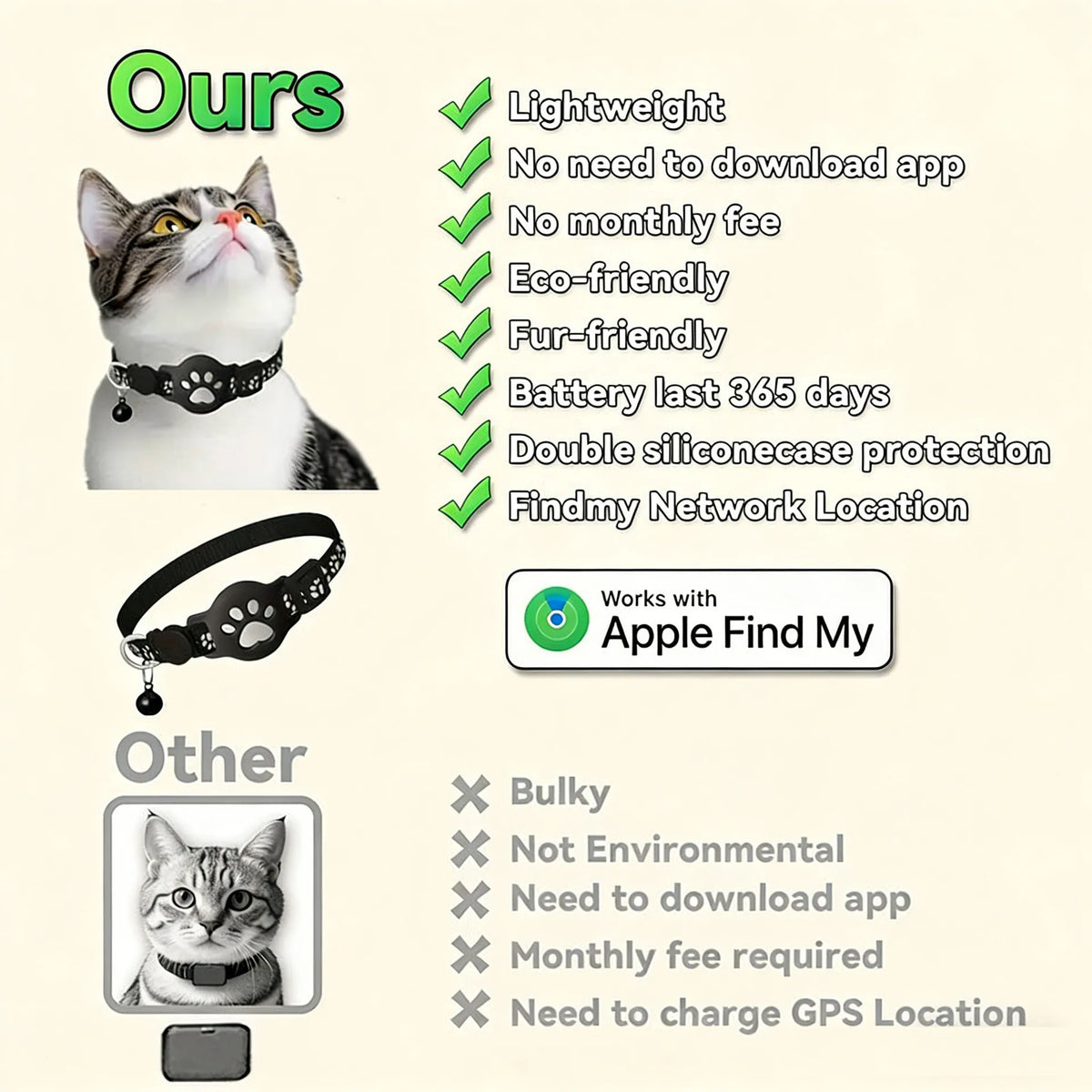 Reflective AirTag Cat Collar Quick Release Waterproof Anti Lost Pet