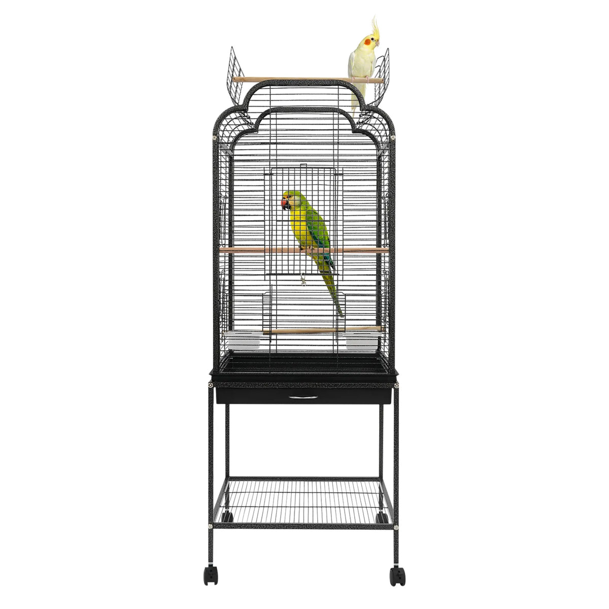 Rolling Bird Cage With Wheels Storage Shelf And Pullout Tray