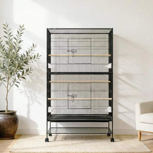 HiMISS Large Bird Cage With Rolling Stands And Feed Bowls