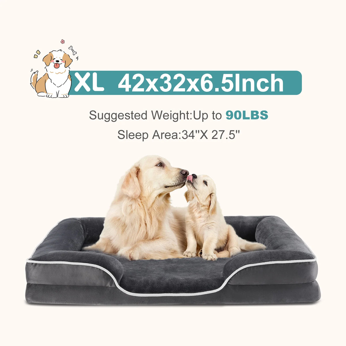MCQ Orthopedic Memory Foam Dog Bed With Waterproof Cover