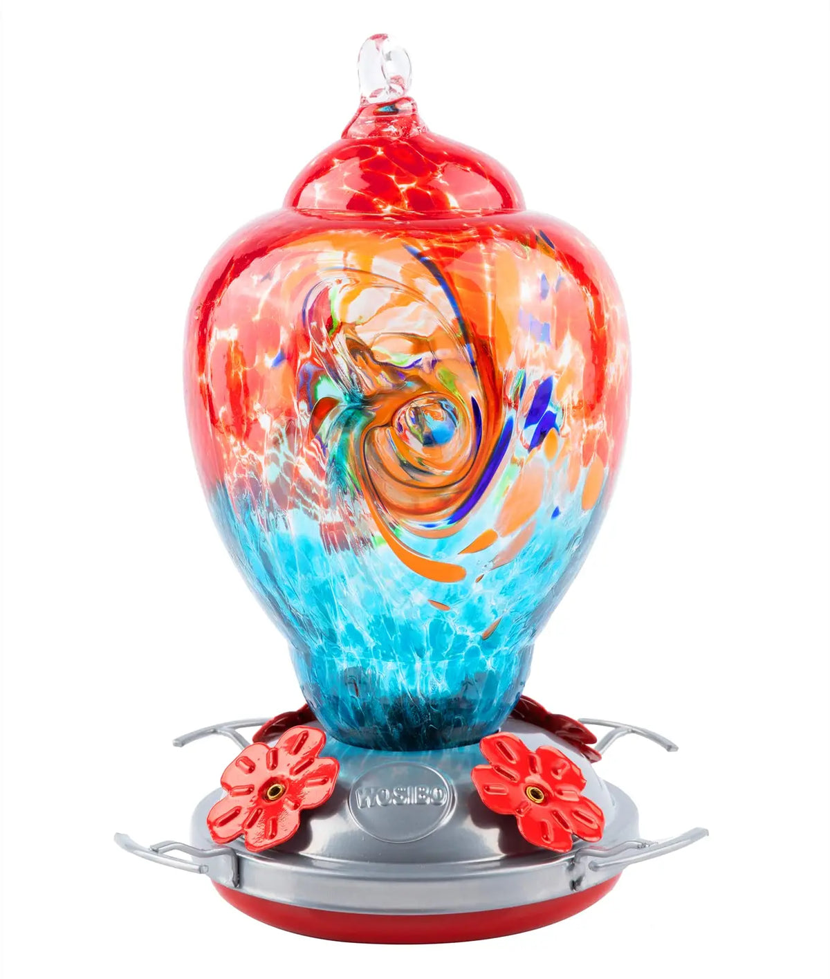 Hand Blown Glass Hummingbird Feeder With Ant Proof Moat Kit