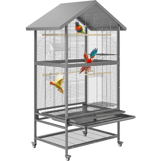 Wrought Iron Parrot Flight Cage With Rolling Bird Aviary Stand
