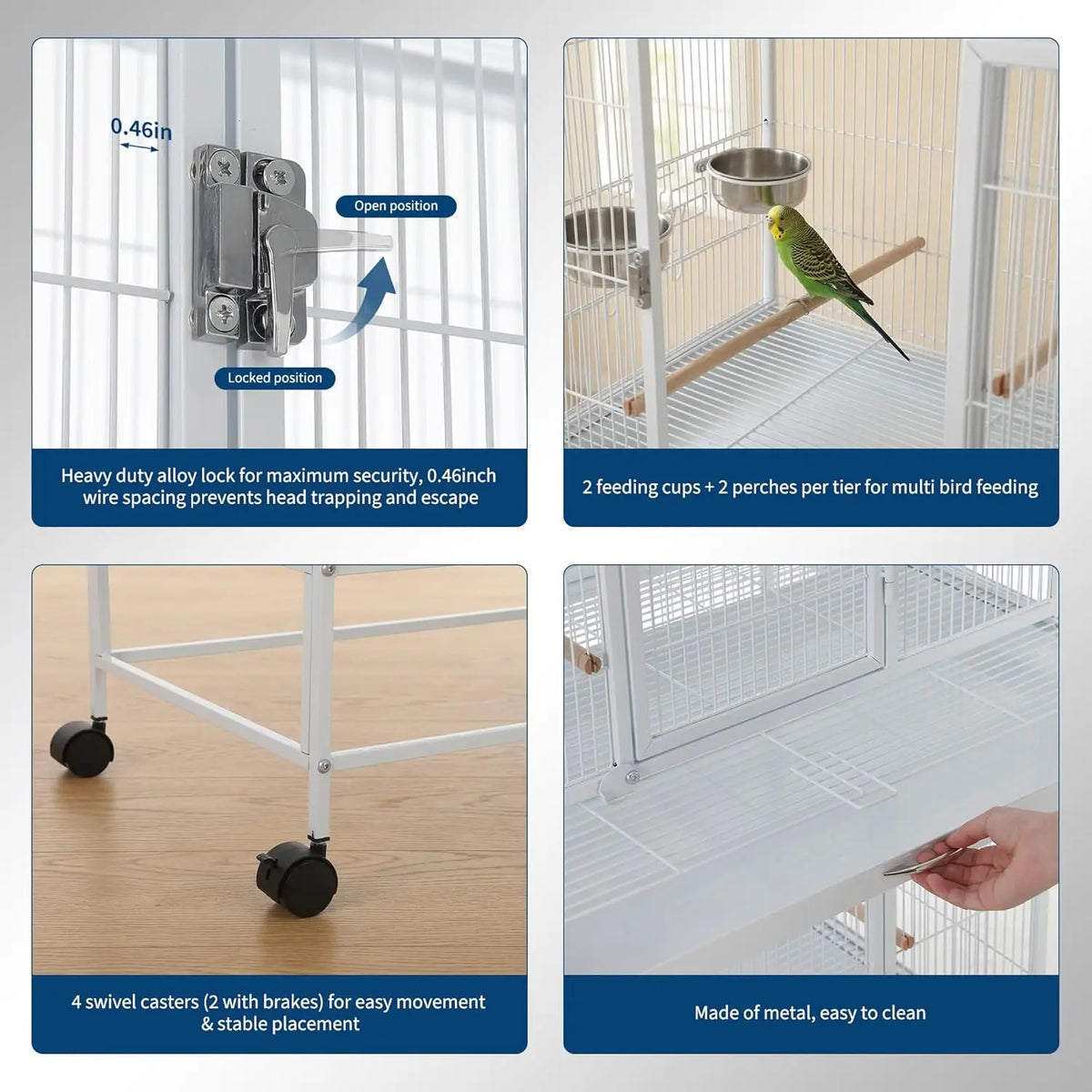 HiMISS Multi Compartment Bird Cage With Sturdy Steel Frame