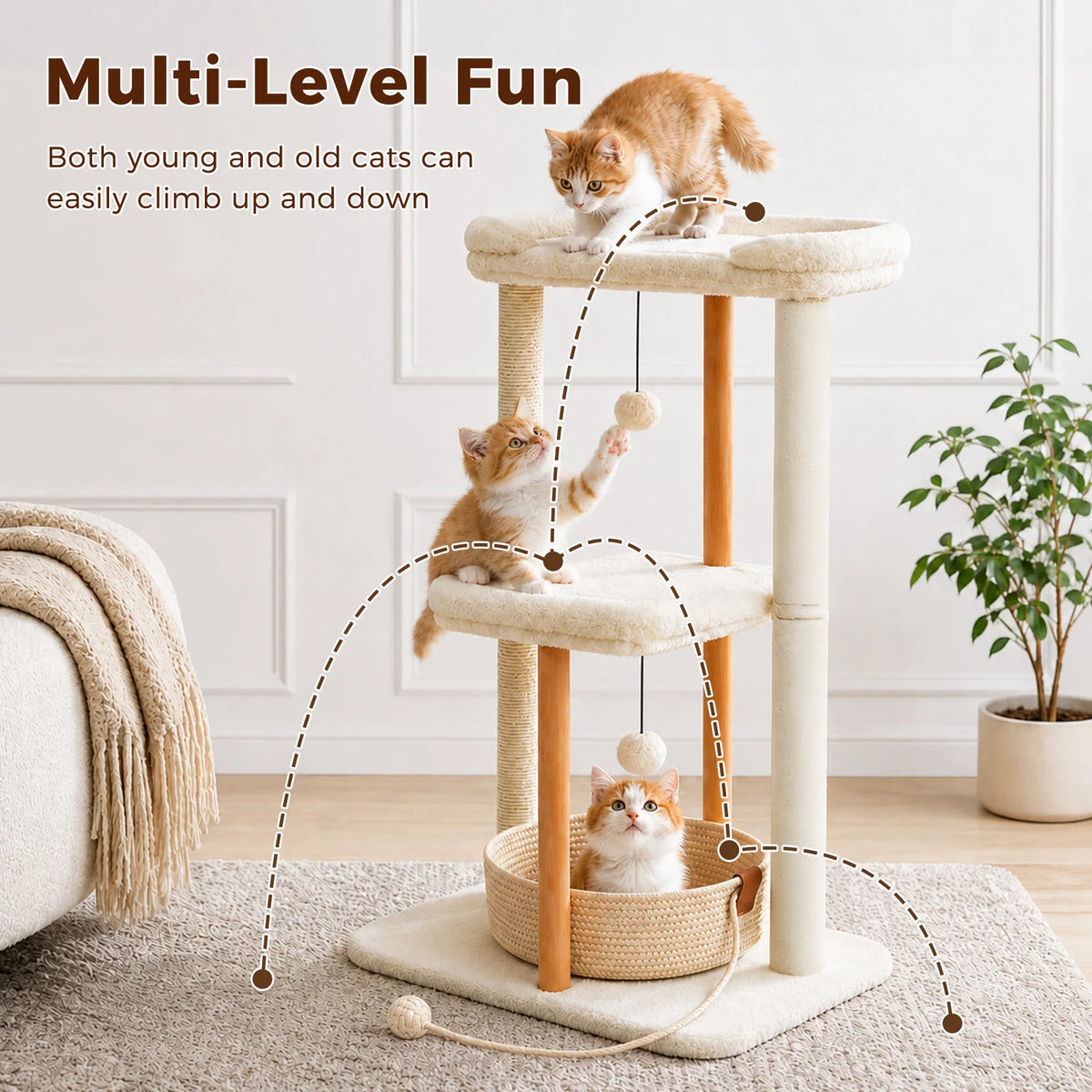 PAWZ Road Sturdy Multi Tier Cat Tree With Sisal Posts