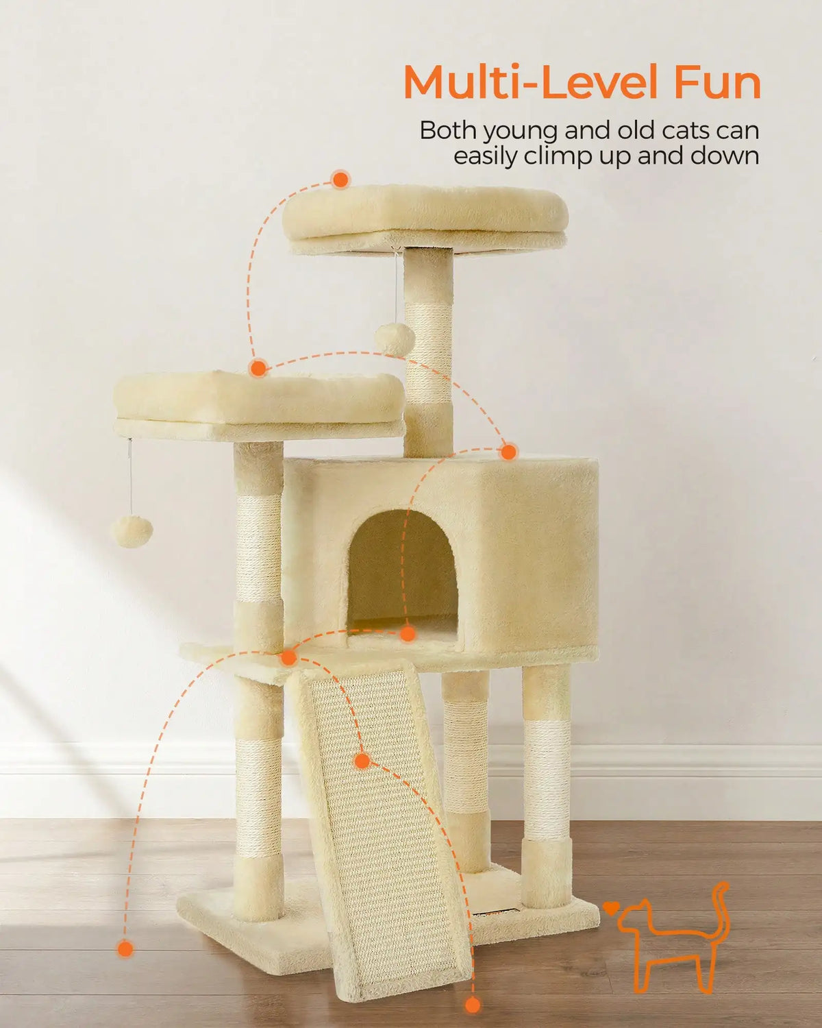 Multi-Level Cat Tower with Scratching Post and Climbing Ramp Perch