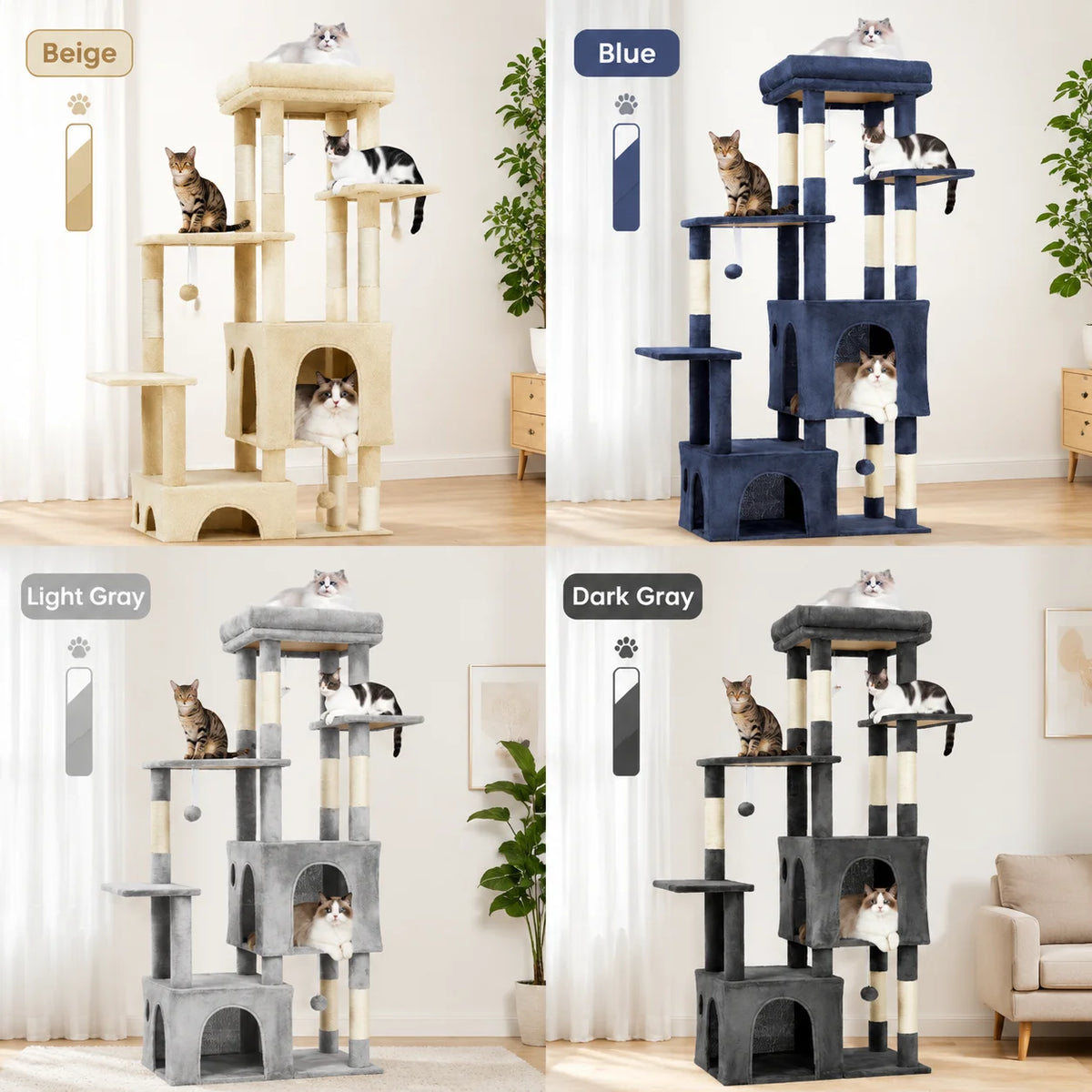 Multi Level Cat Tree With Scratching Posts And Hanging Toys