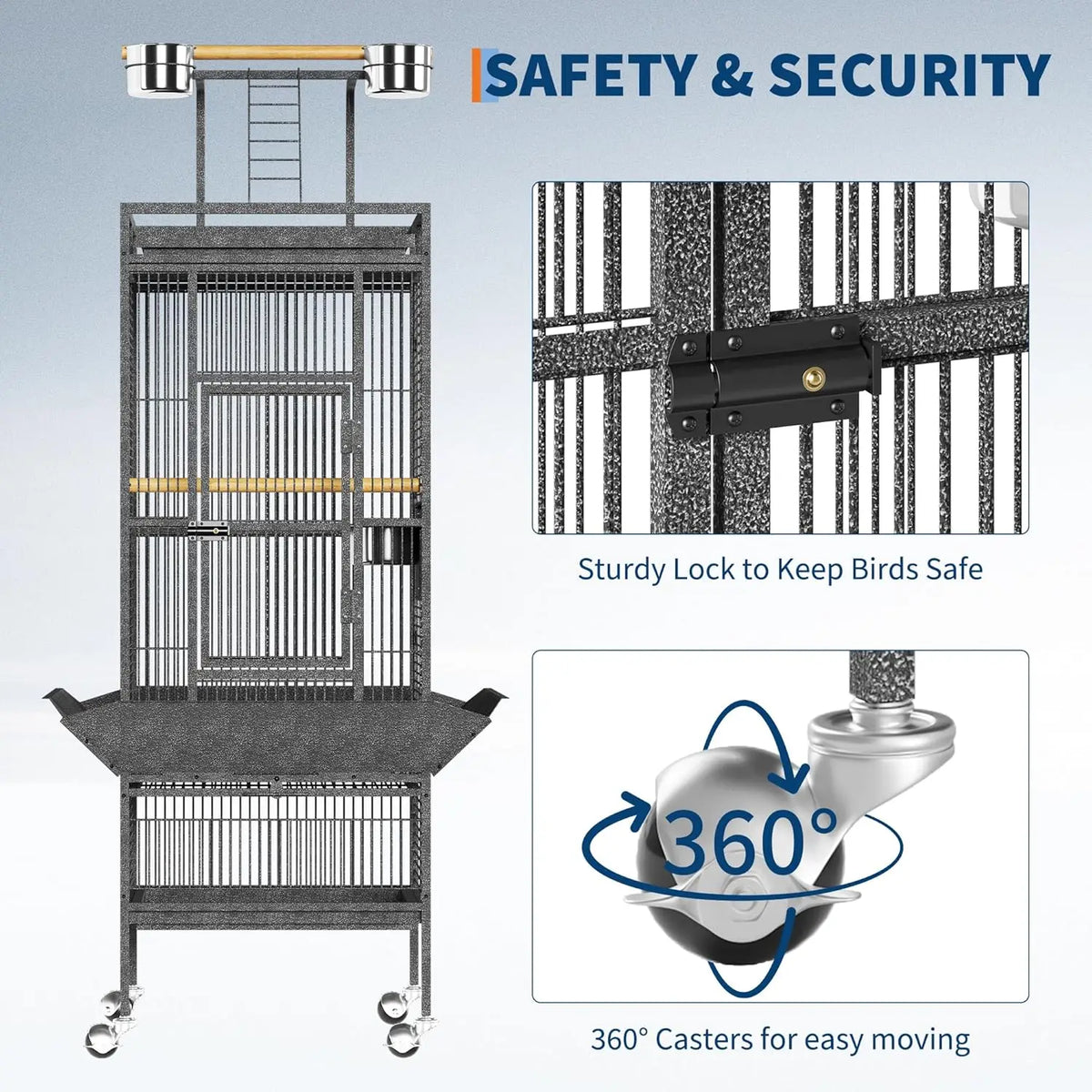 HiMISS Spacious Metal Bird Cage With Play Top And Rollers