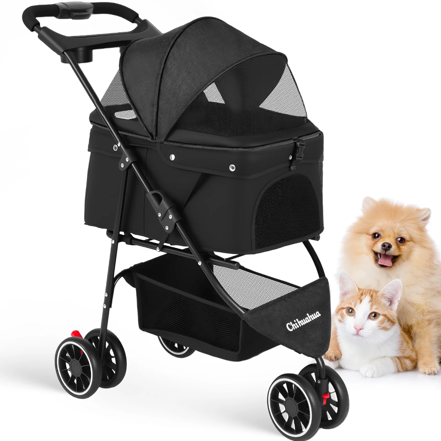 CHIHUAHUA Pet Stroller For Cats And Dogs Three Wheel Foldable