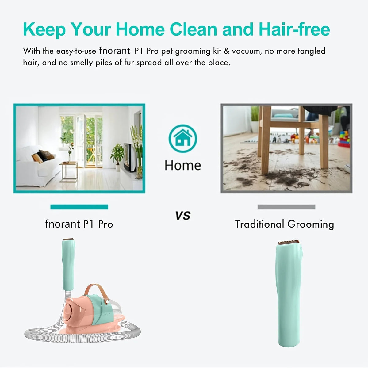 Pet Grooming Vacuum Kit With Hair Removal Clippers For Dogs