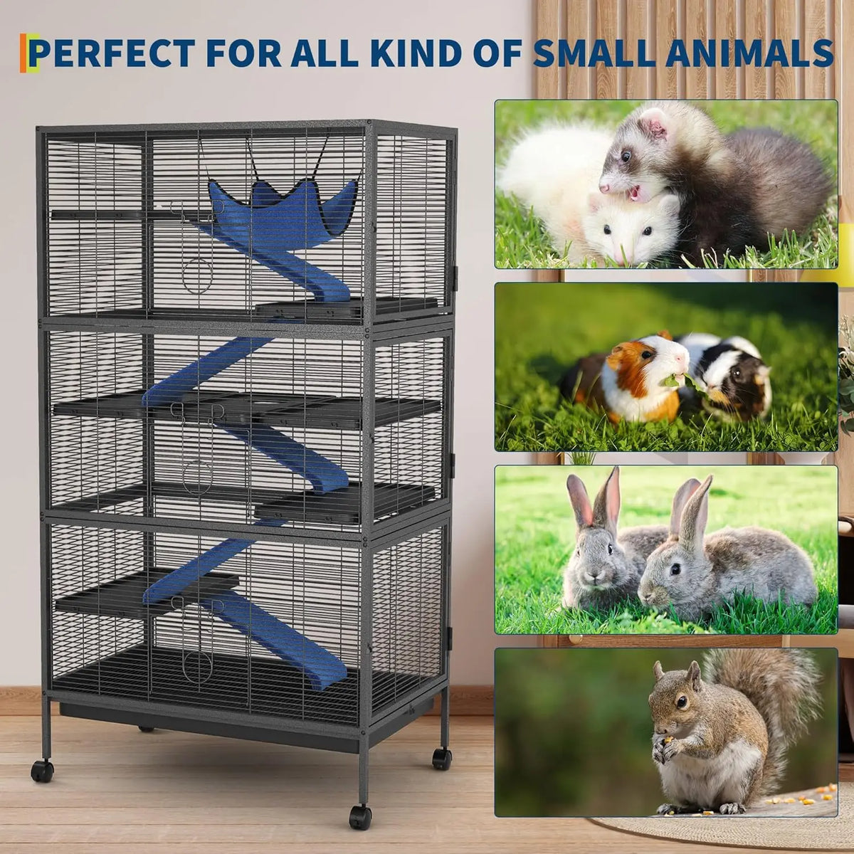 Multi Tier Metal Bird Cage Rolling Stand And Multiple Doors