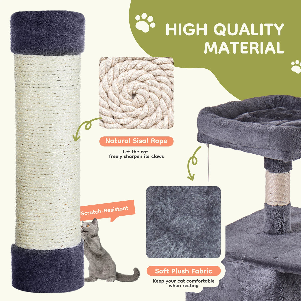 JHK Multi Level Cat Tree Tower With Sisal Scratching Condo