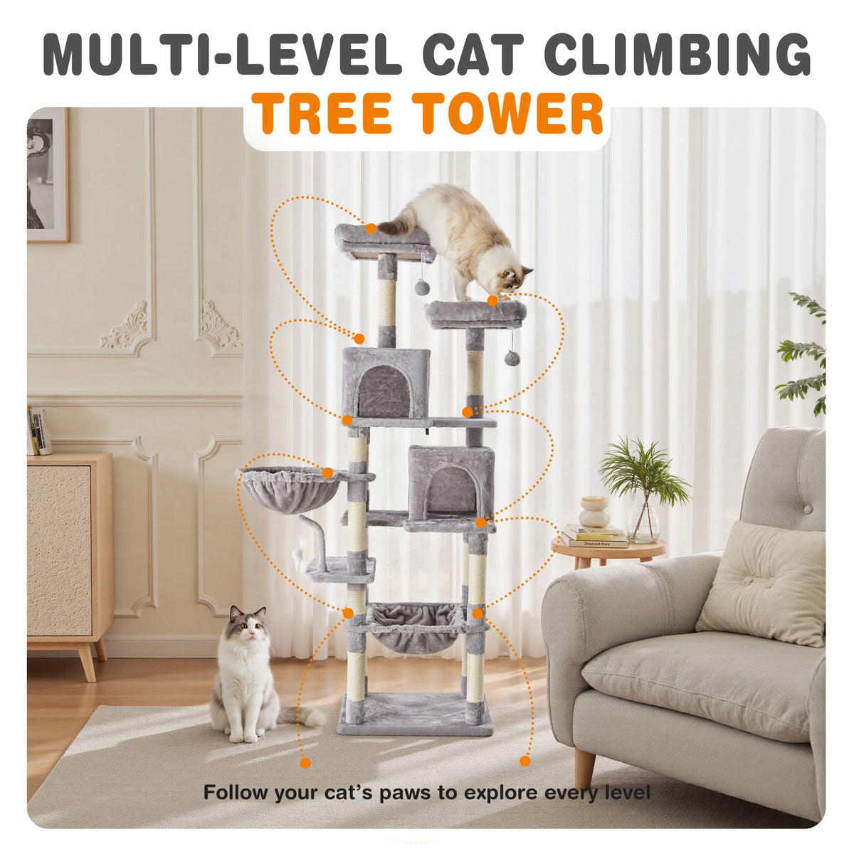 Jhk Multi Level Cat Tree For Indoor Cats With Sisal