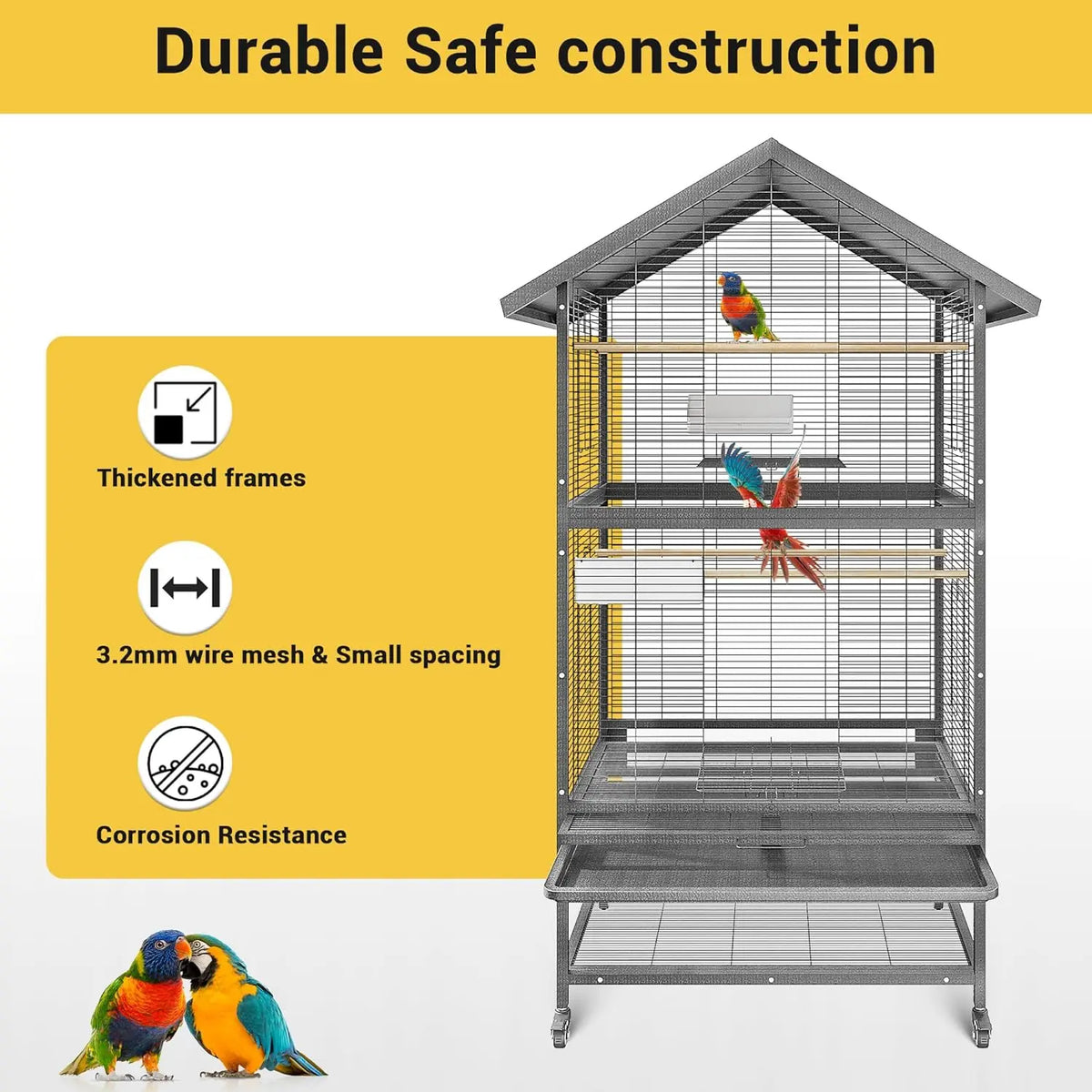 Wrought Iron Parrot Flight Cage With Rolling Bird Aviary Stand