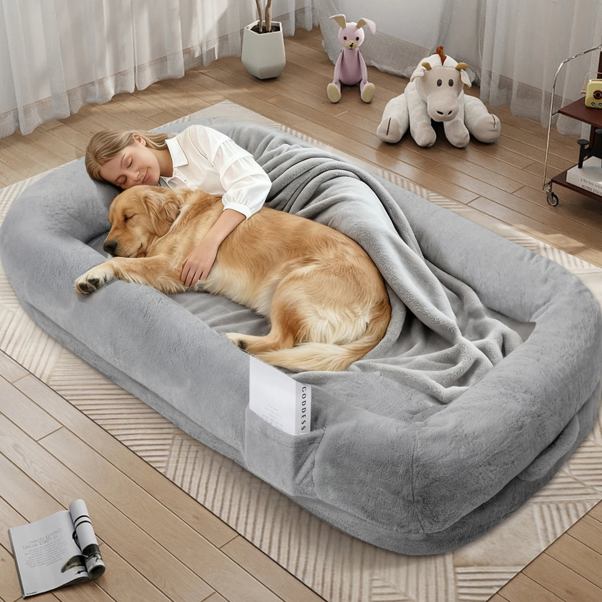 Orthopedic Faux Fur Human Dog Bed With Removable Cover