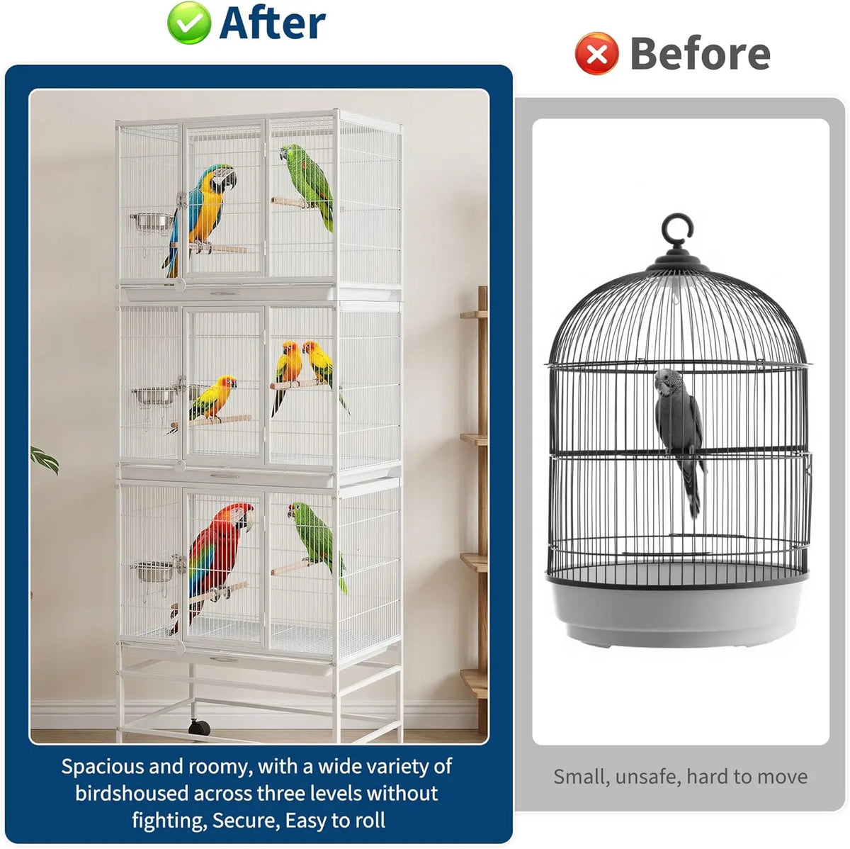 HiMISS Multi Compartment Bird Cage With Sturdy Steel Frame