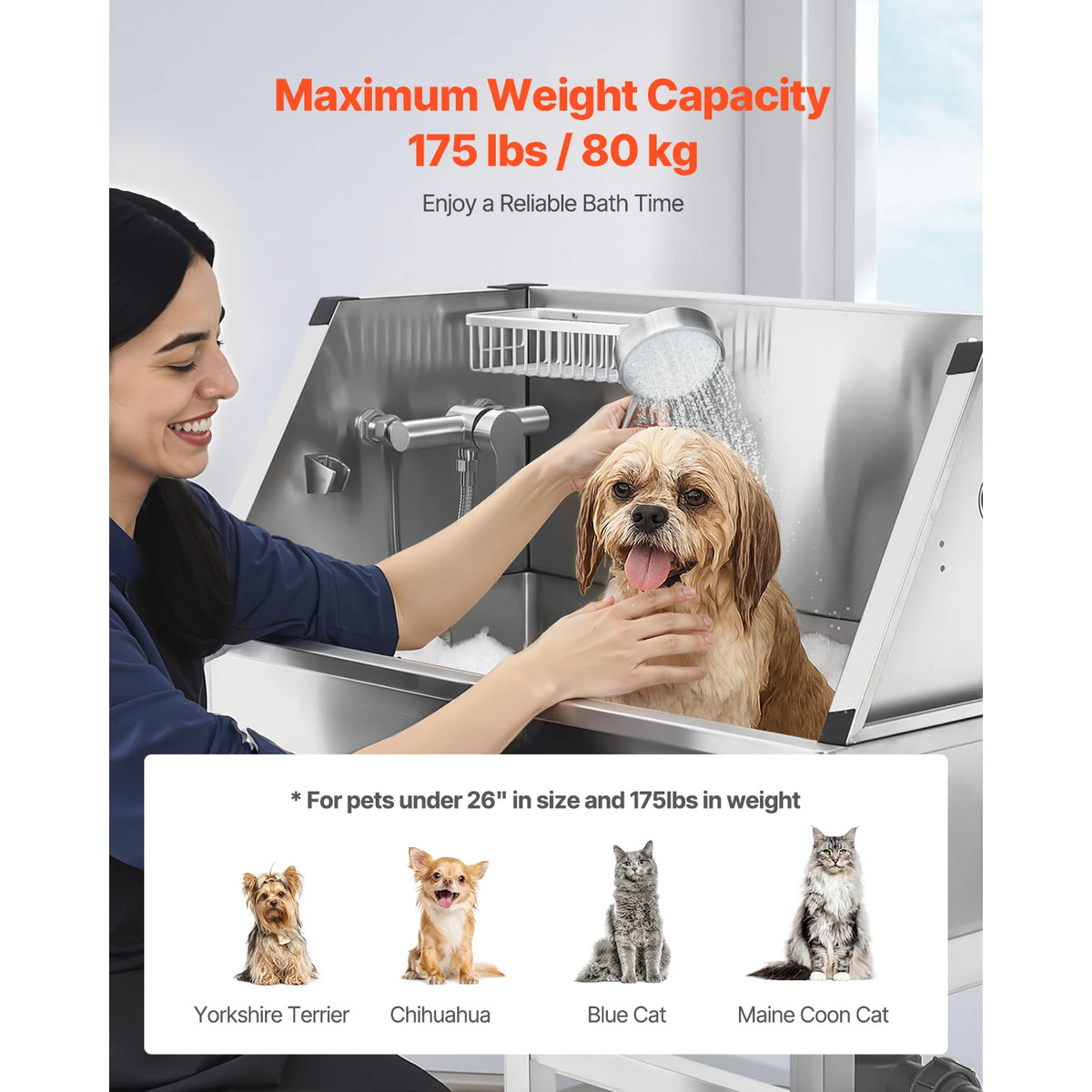 VEVOR Stainless Steel Dog And Cat Washing Station With Faucet