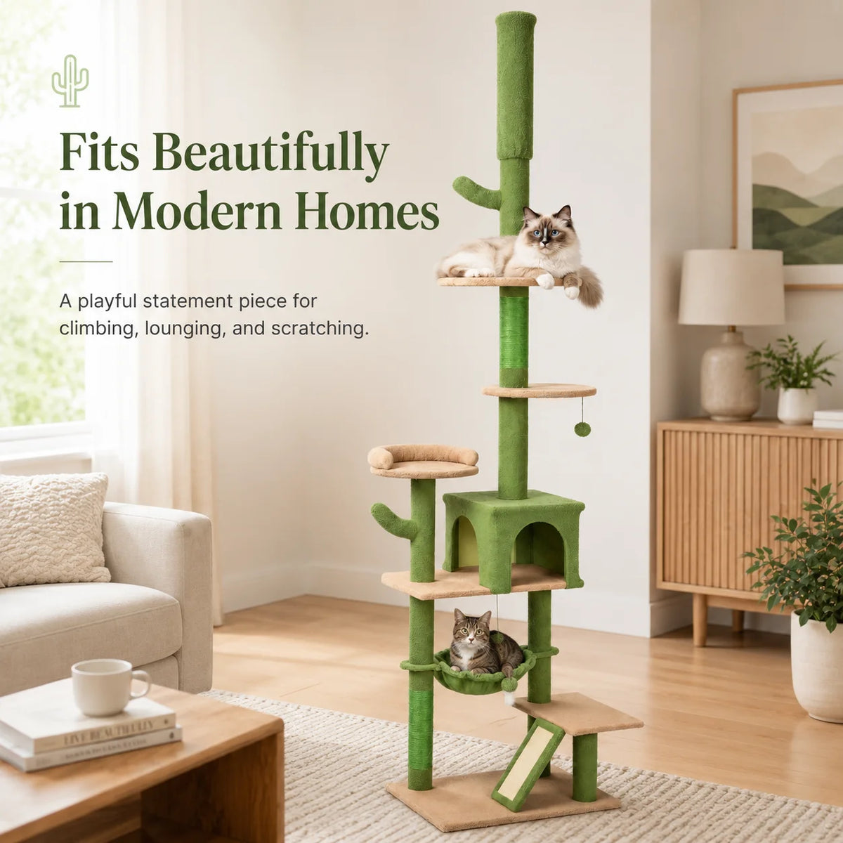 Cactus Shaped Indoor Cat Tree Tower With Scratching Posts