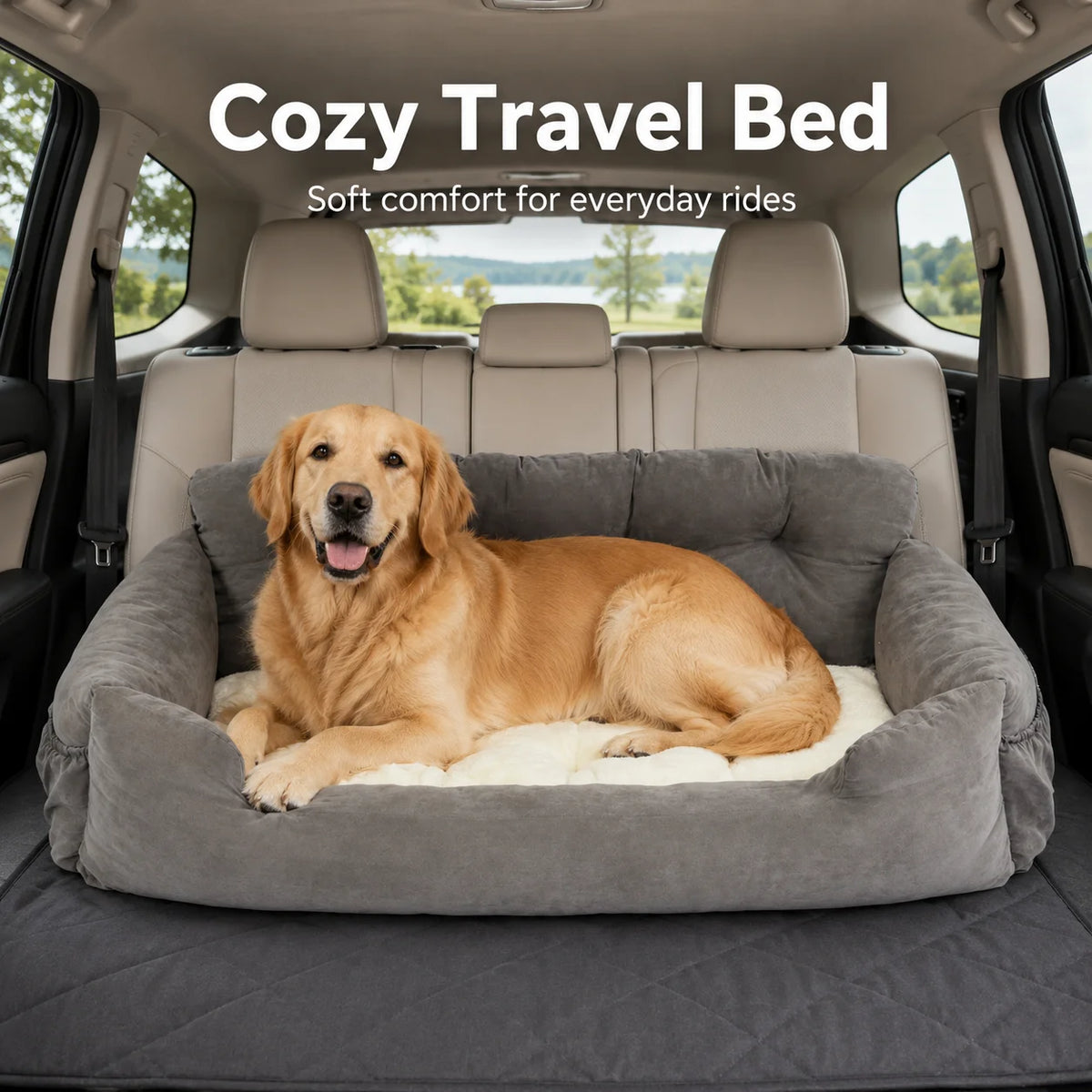 Waterproof Dog Car Booster Seat With Safety Leash Storage Pockets