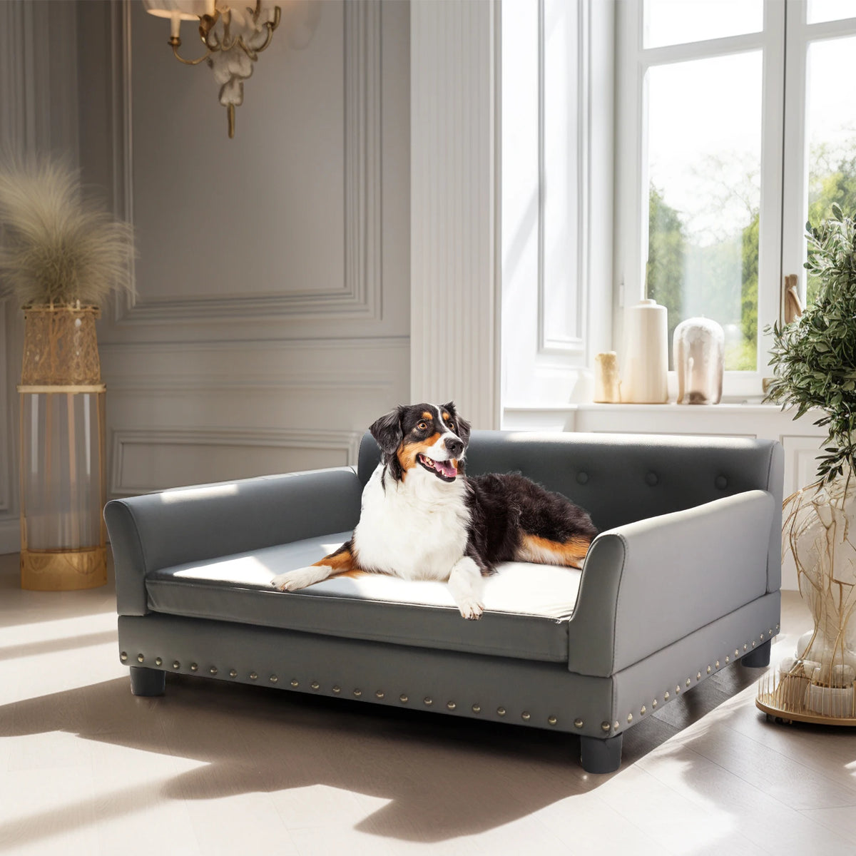 Bingopaw Elevated Rectangular Leather Dog Sofa Bed for Pets