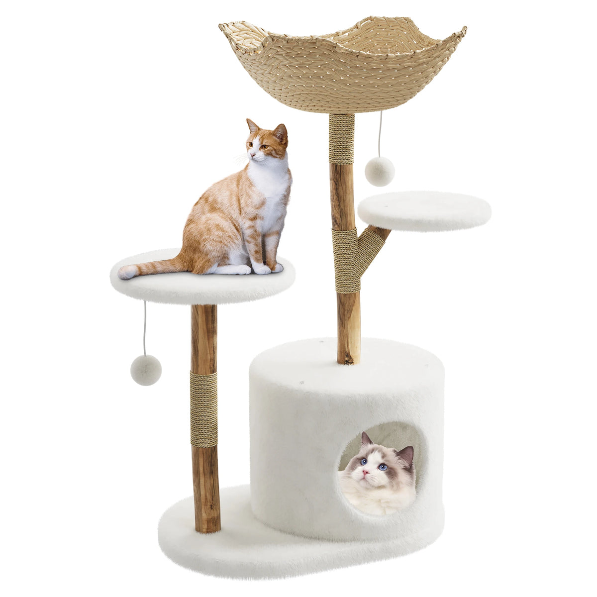 Modern Multilevel Cat Tree With Sisal Scratching Posts And Basket