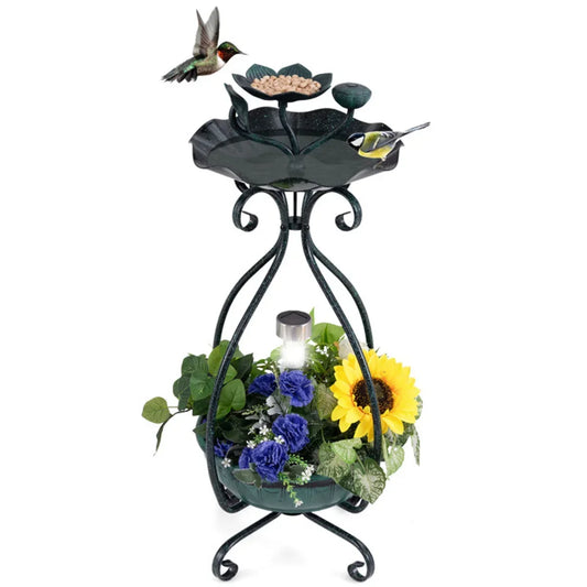 Solar Bird Bath Feeder Combo With Pedestal And Lights
