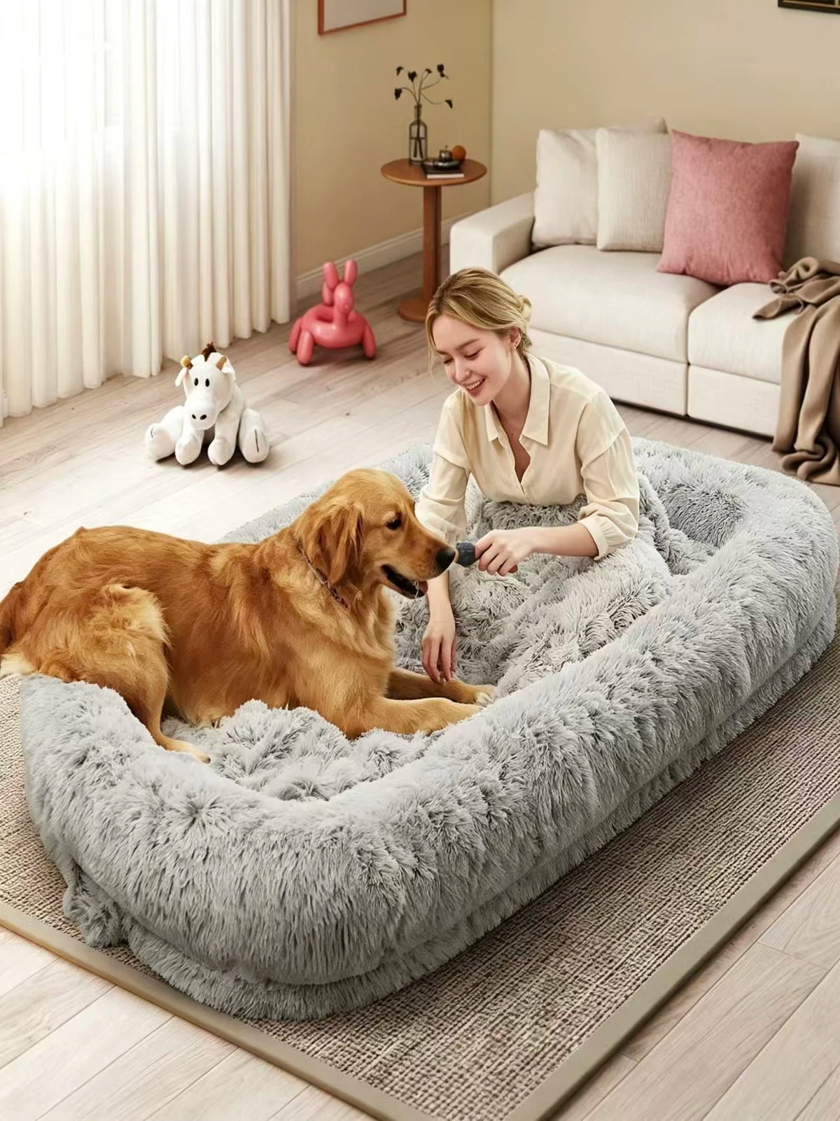 Orthopedic Faux Fur Human Dog Bed With Removable Cover