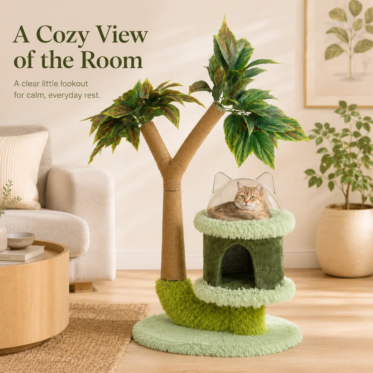 Mango Tree Cat Tree For Small Cats Double Tier Scratching Post Natural Sisal