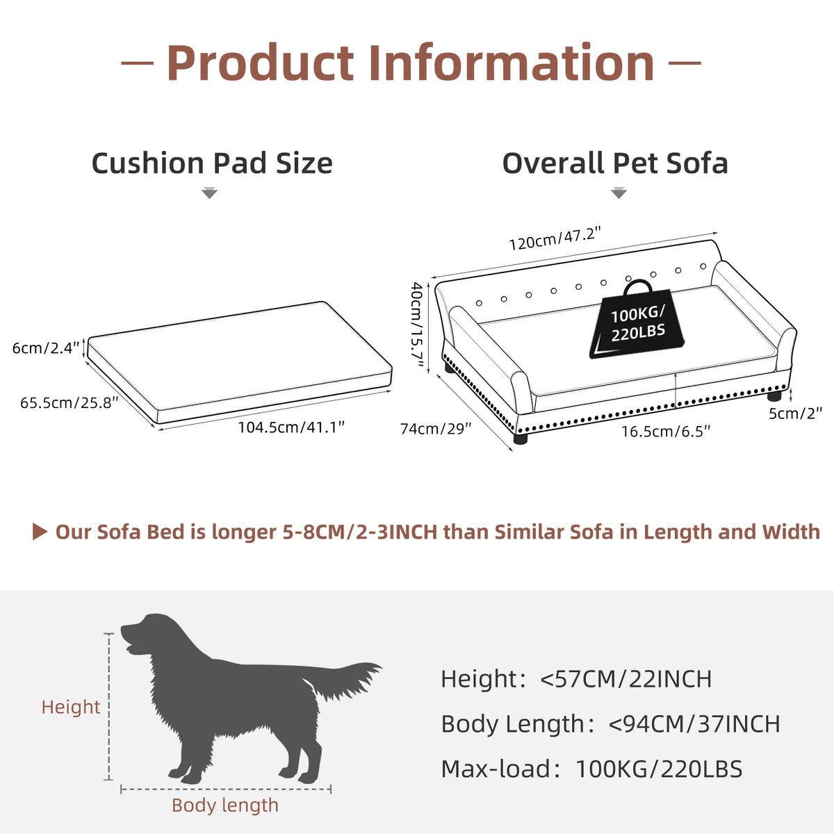 BINGOPAW Elevated Dog Sofa With Microfiber Cover Removable Cushion
