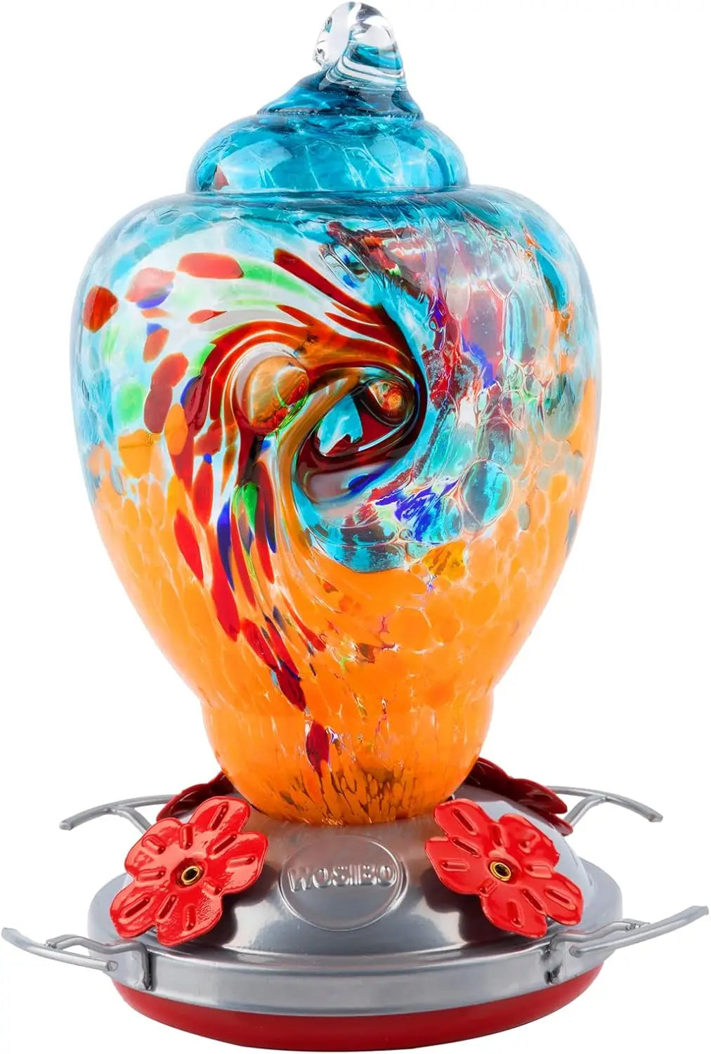 Hand Blown Glass Hummingbird Feeder With Ant Proof Moat Kit