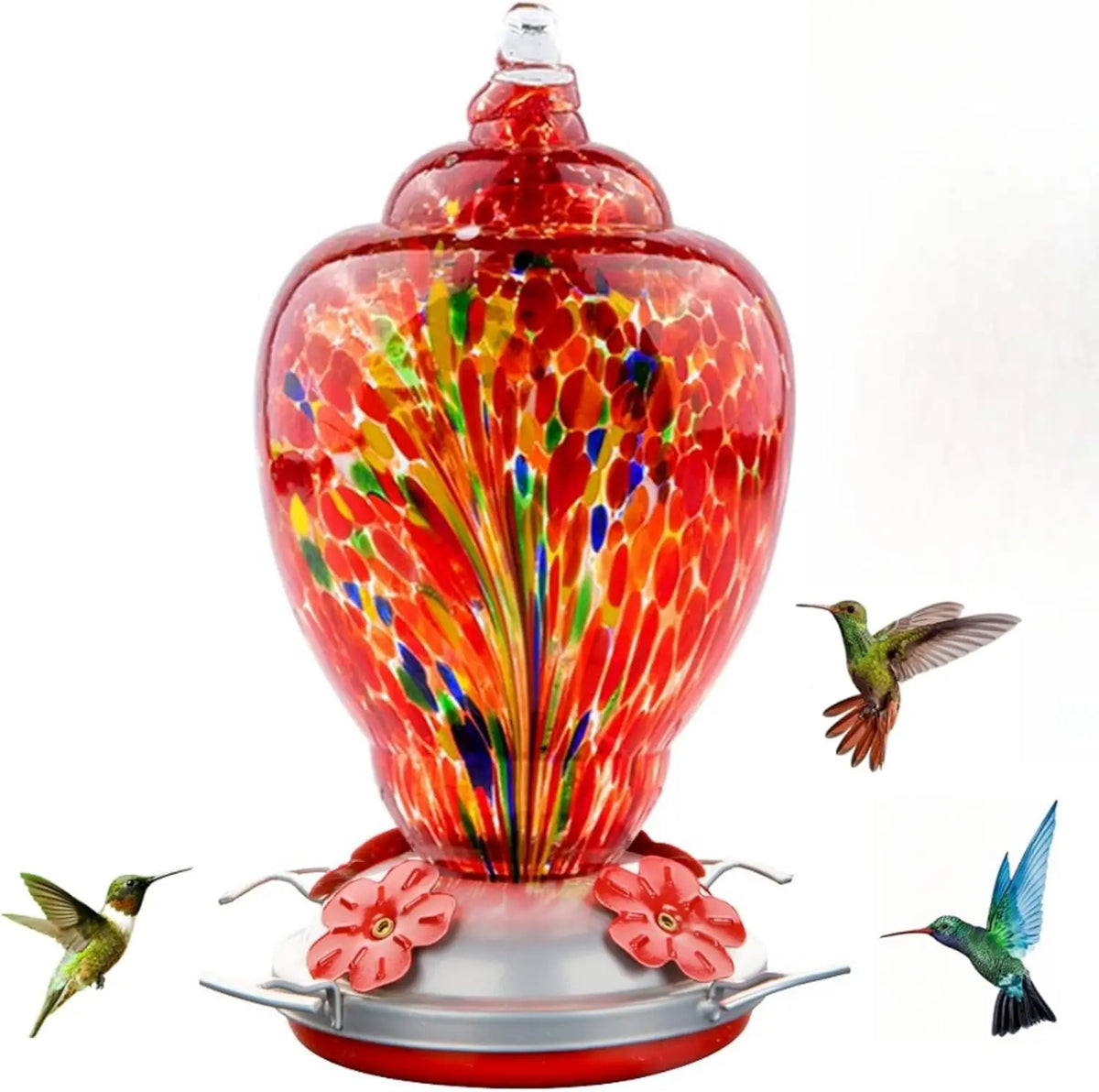 Hand Blown Glass Hummingbird Feeder With Ant Proof Moat Kit