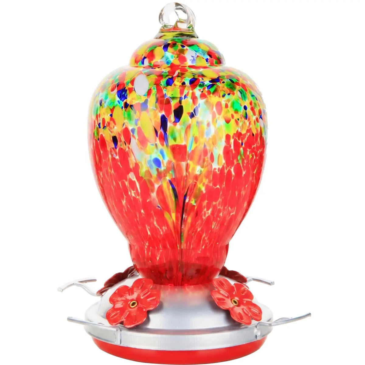 Hand Blown Glass Hummingbird Feeder With Ant Proof Moat Kit