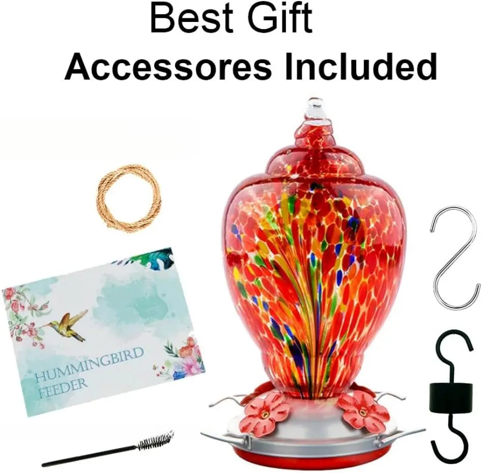 Hand Blown Glass Hummingbird Feeder With Ant Proof Moat Kit