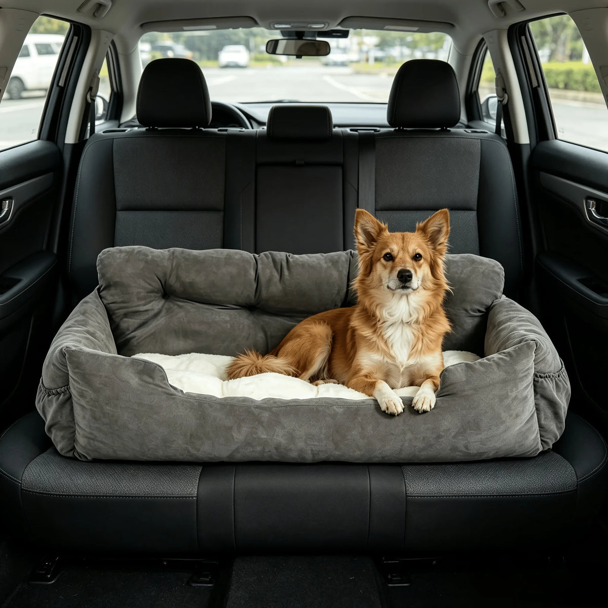 Waterproof Dog Car Booster Seat With Safety Leash Storage Pockets