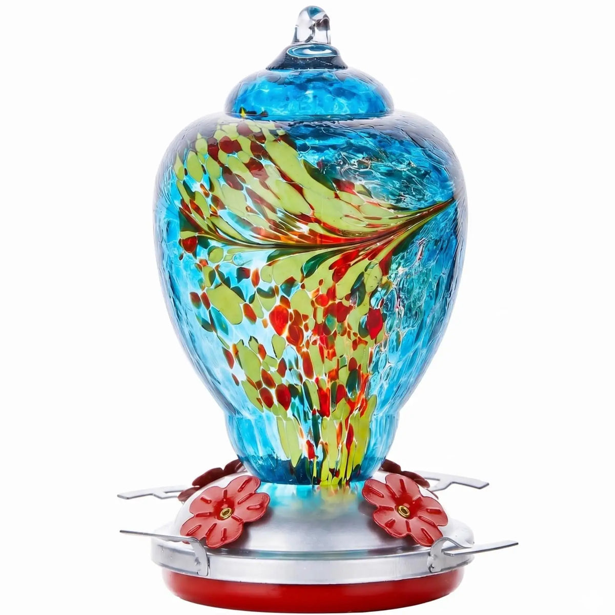 Hand Blown Glass Hummingbird Feeder With Ant Proof Moat Kit
