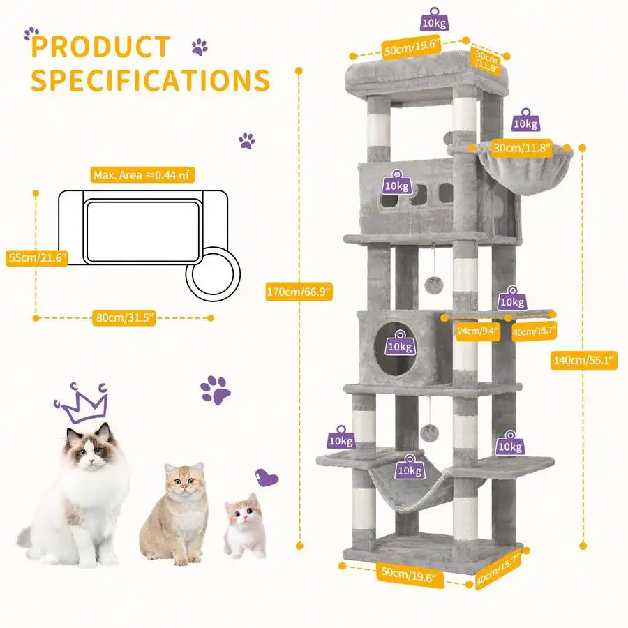 Multi Level Cat Tree Tower With Hammock And Scratching Posts
