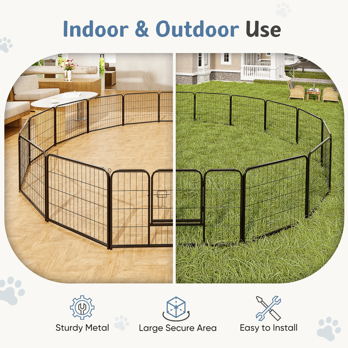 JHK Sturdy Folding Metal Dog Playpen For Outdoor And Indoor Use