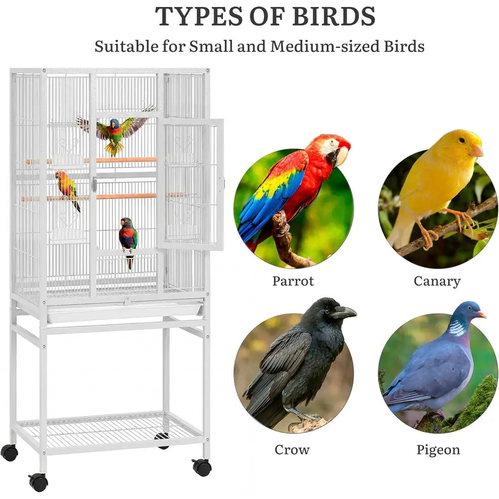 53.9 inches Metal Bird Cage or Paras: Large Parrot Cages with Seed Catcher & Birdcage Cover with Rolling Stand & Brakes or Loveb