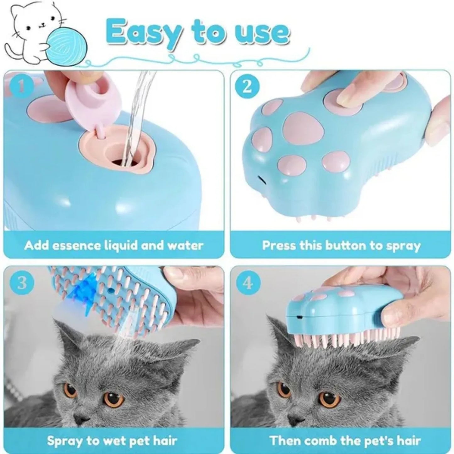 Premium Pet Steam Brush For Grooming And Shedding Massage Tool